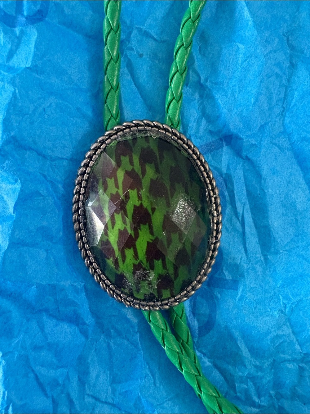 Green Stone Braided Cord Pendant Necklace Bolo Tie